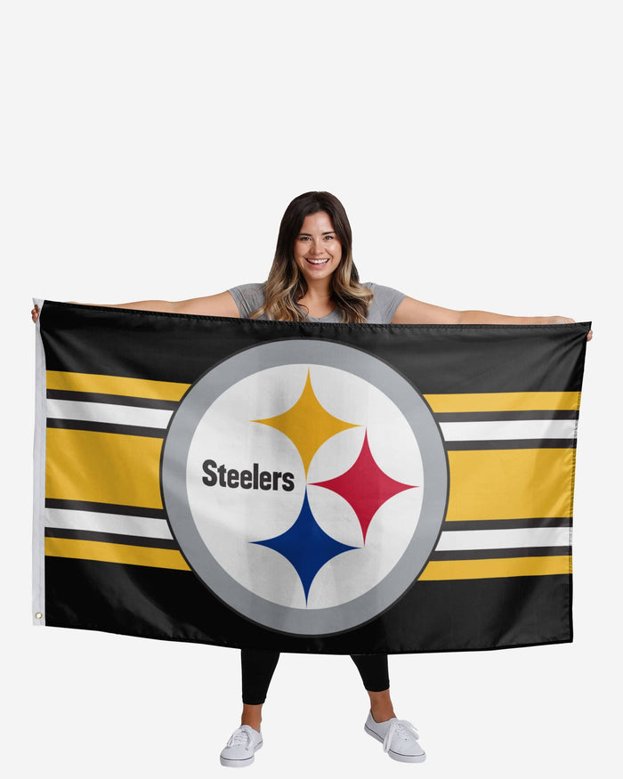 Pittsburgh Steelers Big Logo Team Stripe Horizontal Flag FOCO - FOCO.com