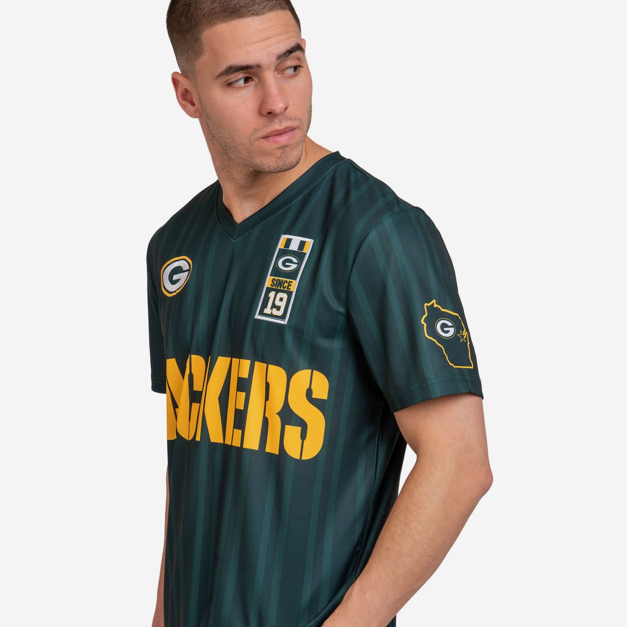 Green Bay Packers Short Sleeve Soccer Style Jersey FOCO Green Bay Packers Short Sleeve Soccer Style Jersey FOCO