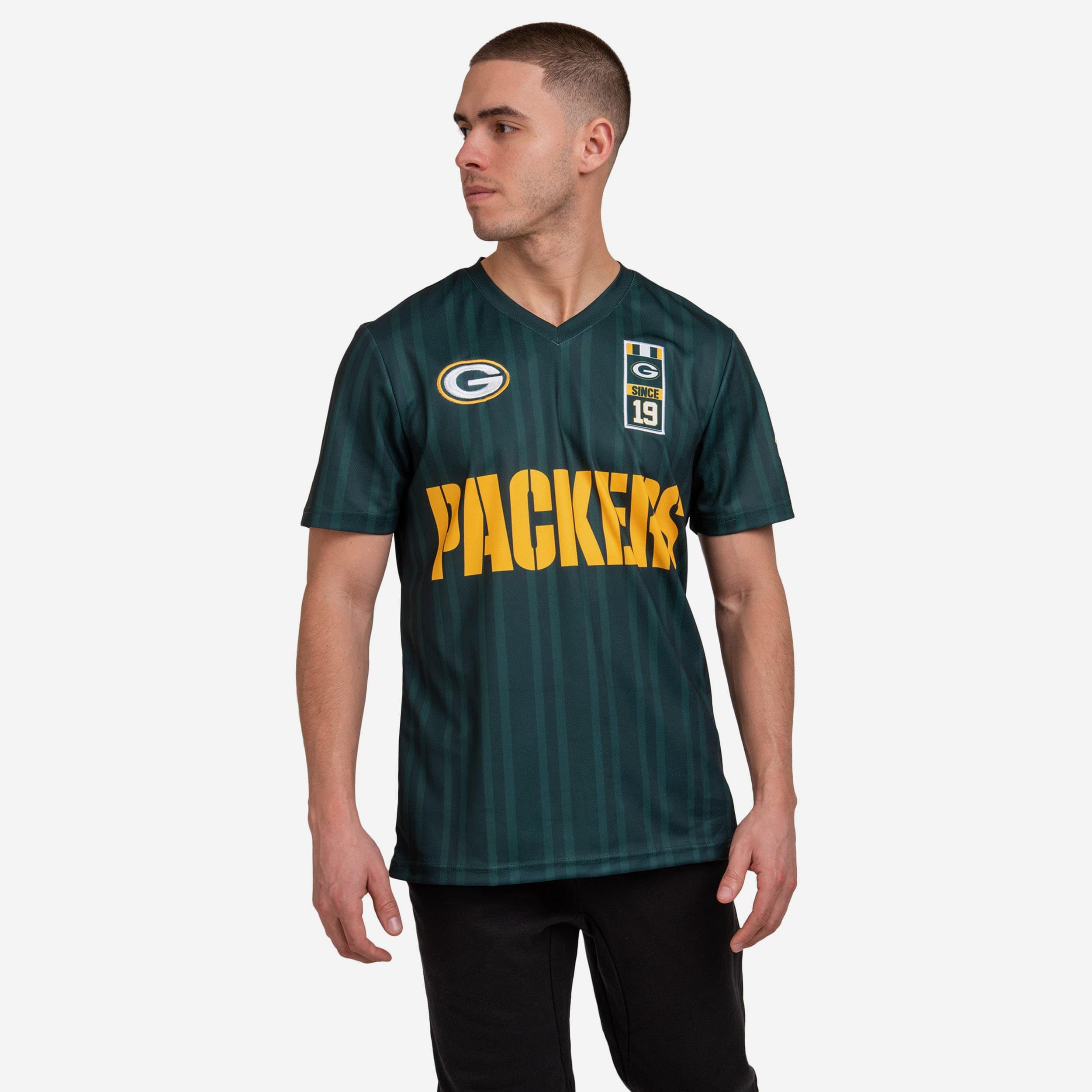 Green Bay Packers Short Sleeve Soccer Style Jersey FOCO Green Bay Packers Short Sleeve Soccer Style Jersey FOCO