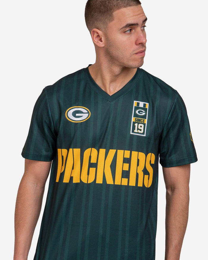 Green Bay Packers Short Sleeve Soccer Style Jersey FOCO Green Bay Packers Short Sleeve Soccer Style Jersey FOCO