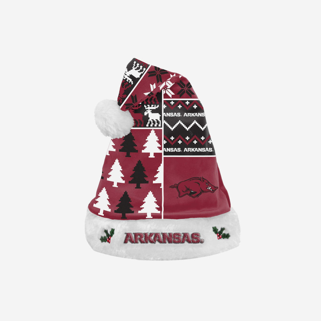 Arkansas Razorbacks Busy Block Family Holiday Santa Hat FOCO - FOCO.com