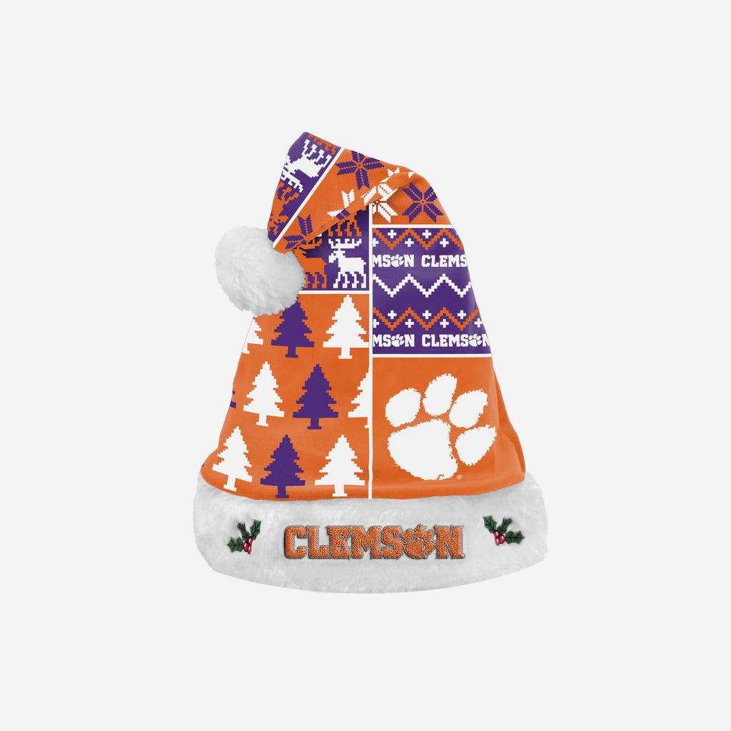 Clemson Tigers Busy Block Family Holiday Santa Hat FOCO - FOCO.com