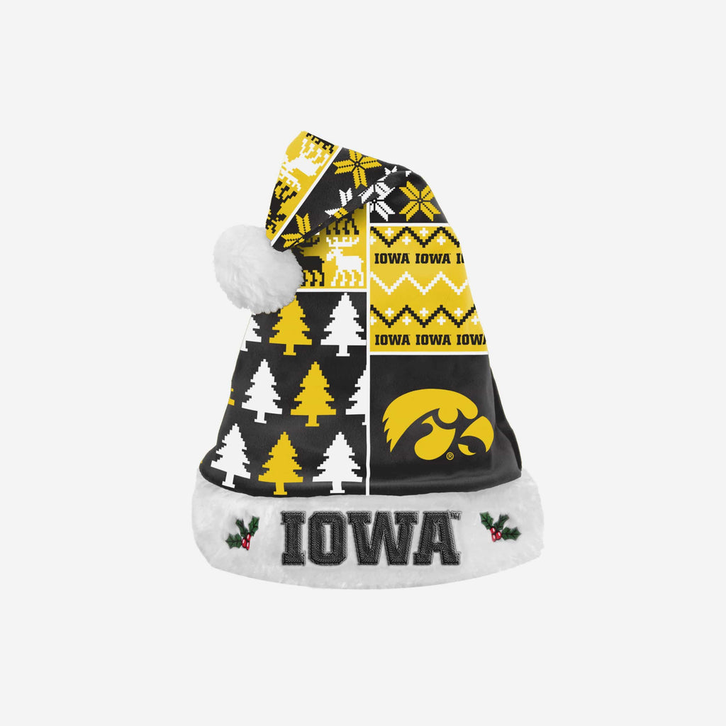 Iowa Hawkeyes Busy Block Family Holiday Santa Hat FOCO - FOCO.com