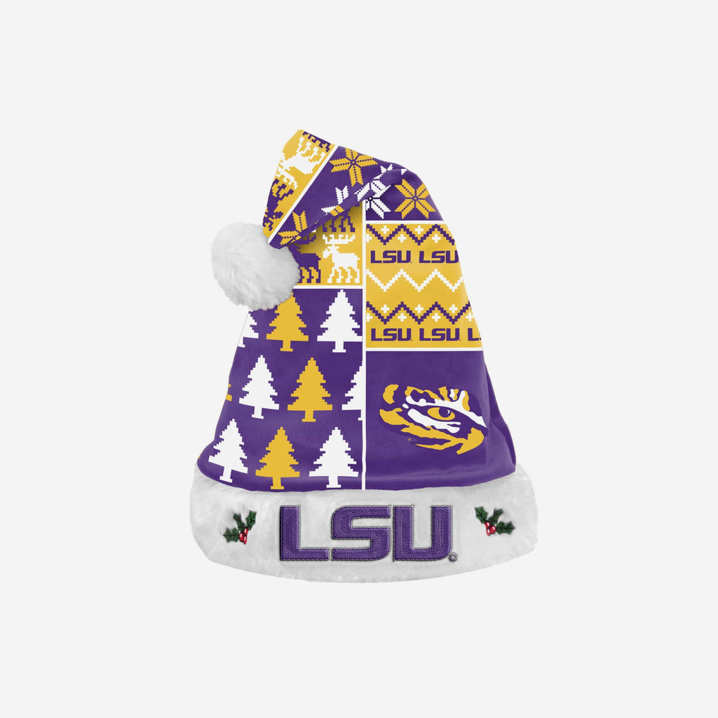LSU Tigers Busy Block Family Holiday Santa Hat FOCO - FOCO.com