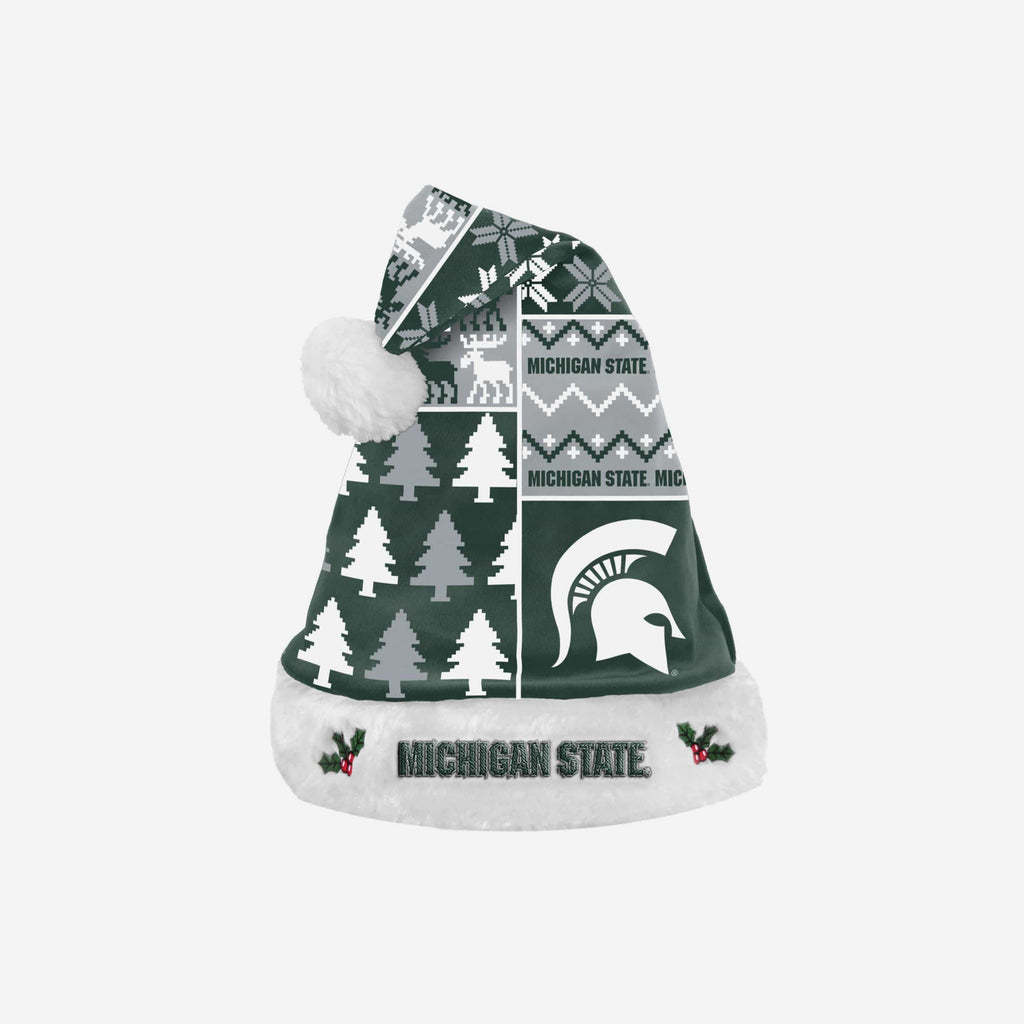 Michigan State Spartans Busy Block Family Holiday Santa Hat FOCO - FOCO.com