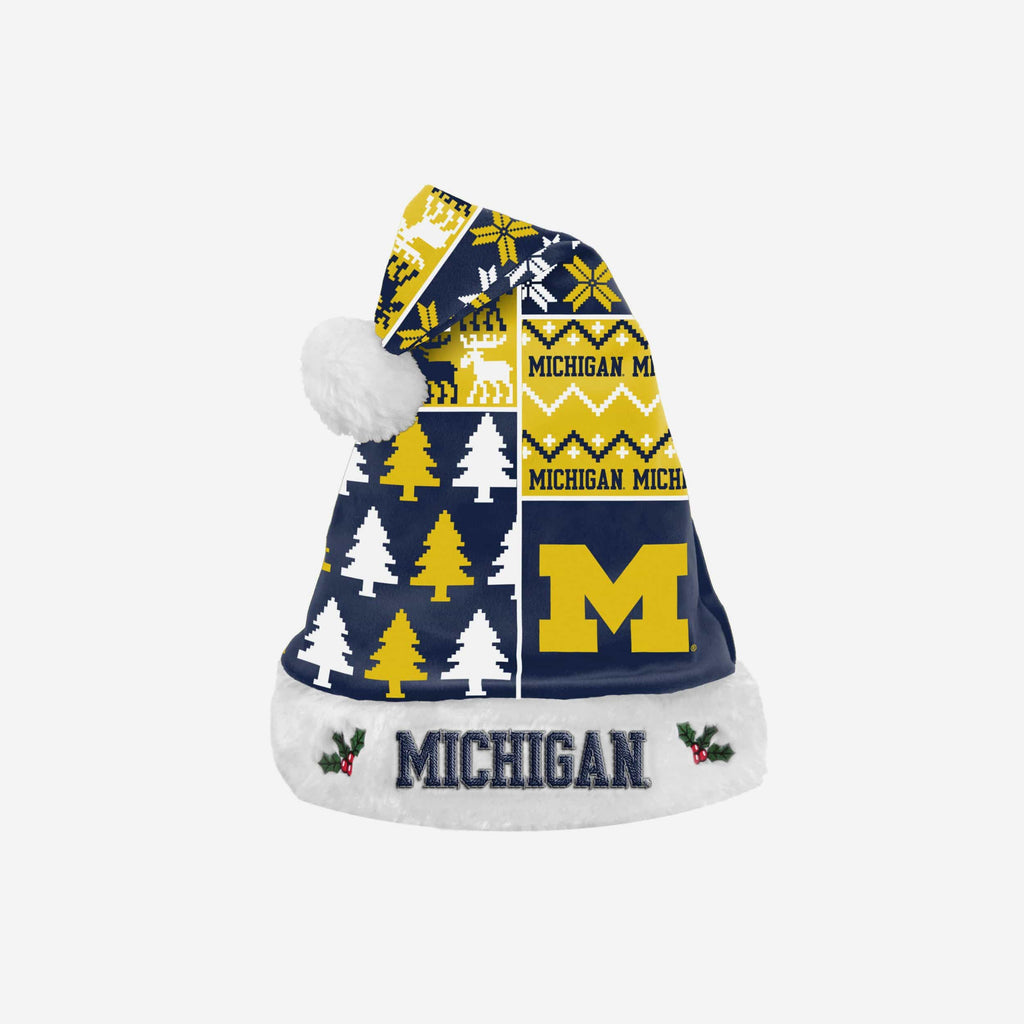Michigan Wolverines Busy Block Family Holiday Santa Hat FOCO - FOCO.com