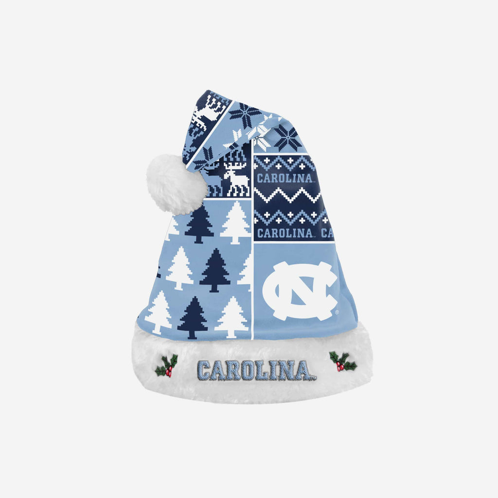 North Carolina Tar Heels Busy Block Family Holiday Santa Hat FOCO - FOCO.com