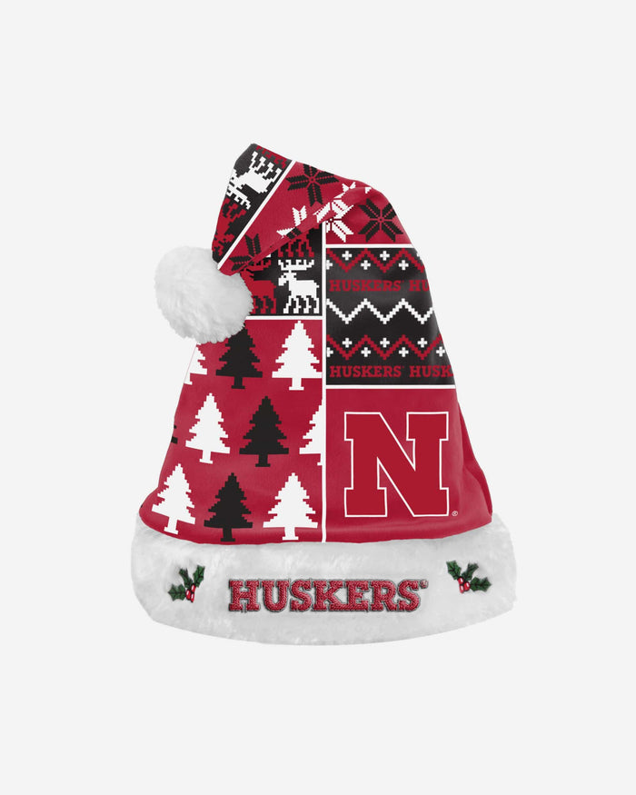 Nebraska Cornhuskers Busy Block Family Holiday Santa Hat FOCO - FOCO.com