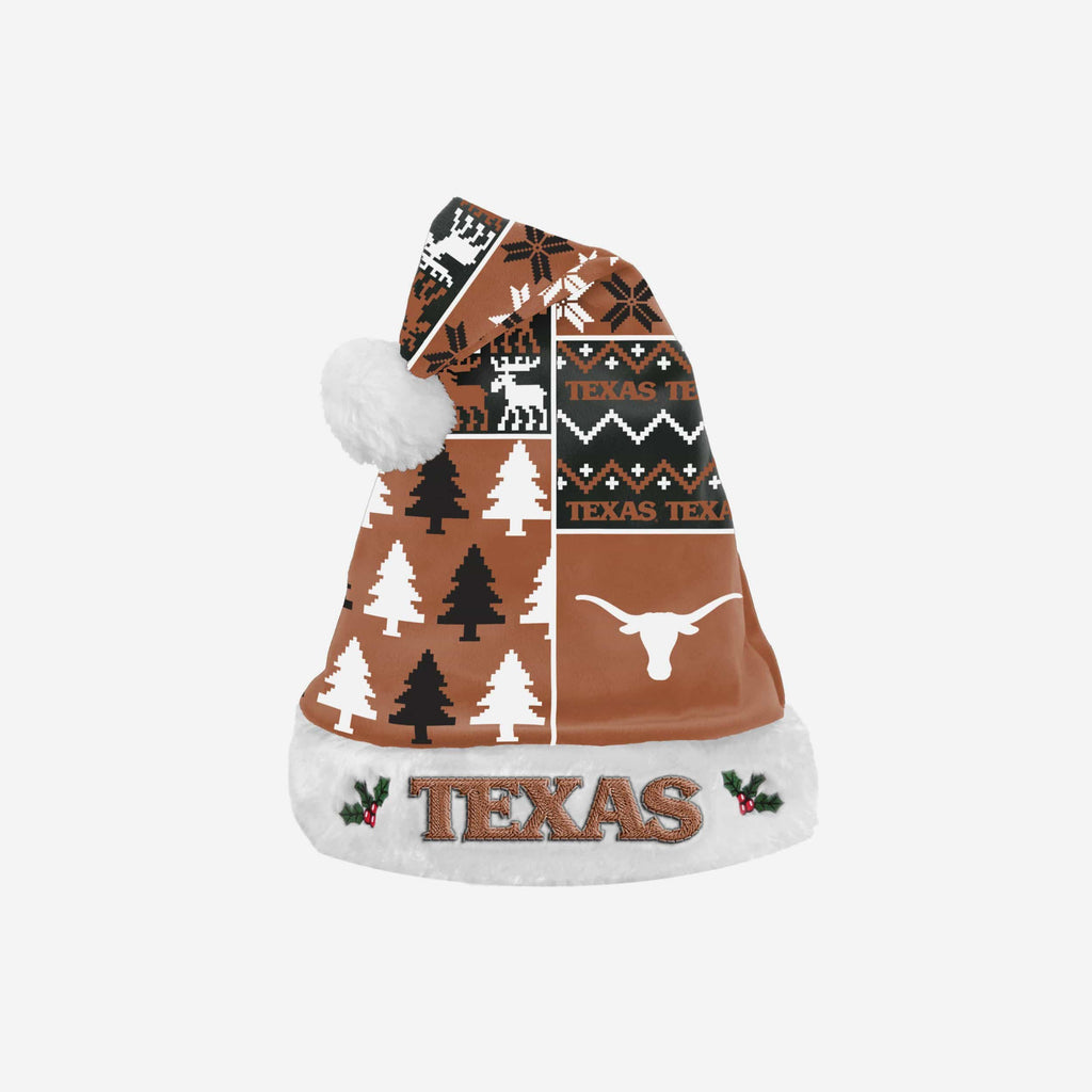 Texas Longhorns Busy Block Family Holiday Santa Hat FOCO - FOCO.com