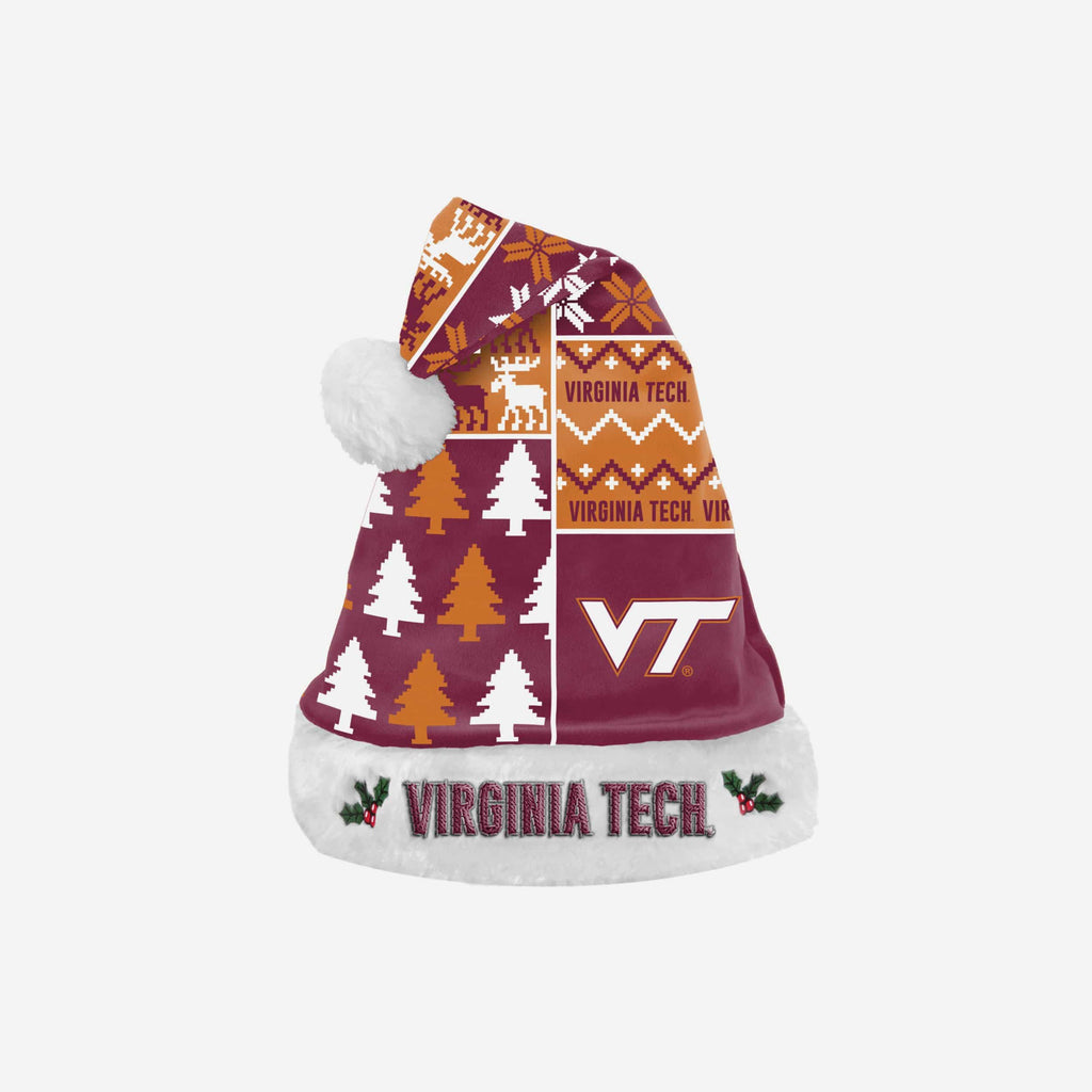 Virginia Tech Hokies Busy Block Family Holiday Santa Hat FOCO - FOCO.com