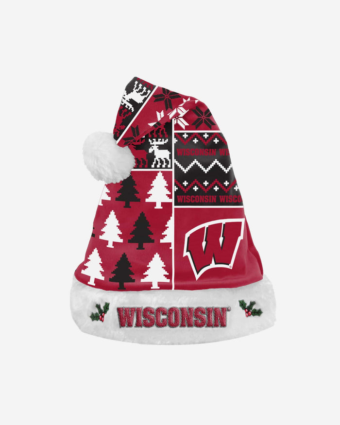 Wisconsin Badgers Busy Block Family Holiday Santa Hat FOCO - FOCO.com