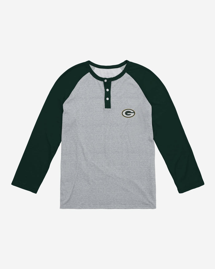 Green Bay Packers Team Logo Gray Long Sleeve Henley FOCO - FOCO.com