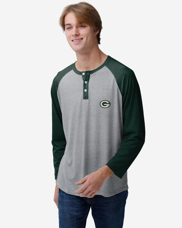 Green Bay Packers Team Logo Gray Long Sleeve Henley FOCO S - FOCO.com