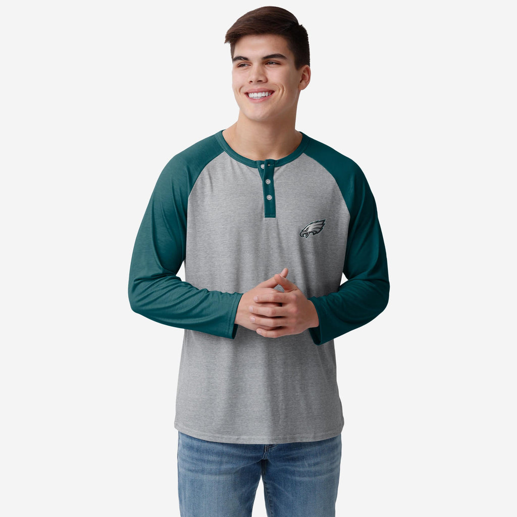 Philadelphia Eagles Team Logo Gray Long Sleeve Henley FOCO S - FOCO.com