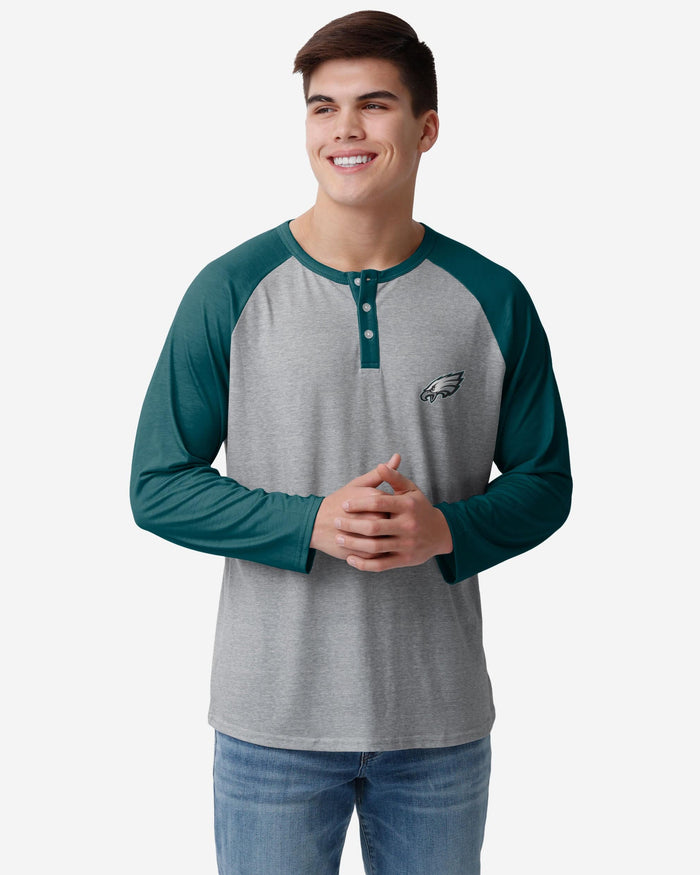 Philadelphia Eagles Team Logo Gray Long Sleeve Henley FOCO S - FOCO.com