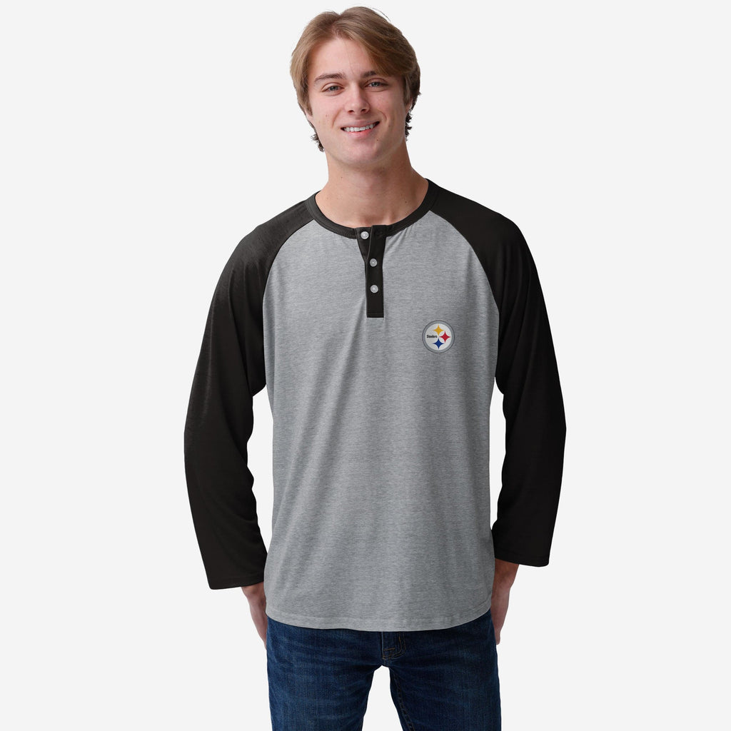 Pittsburgh Steelers Team Logo Gray Long Sleeve Henley FOCO S - FOCO.com
