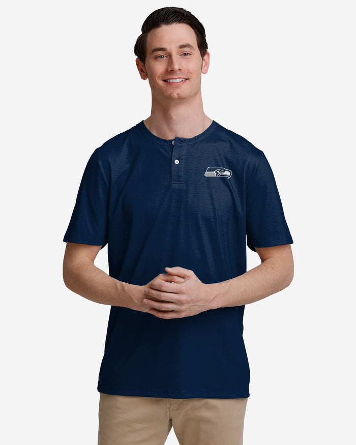 Seattle Seahawks Solid Team Logo Short Sleeve Henley FOCO S - FOCO.com