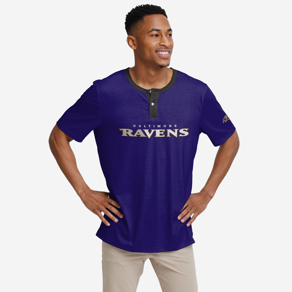 Baltimore Ravens Solid Wordmark Short Sleeve Henley FOCO S - FOCO.com