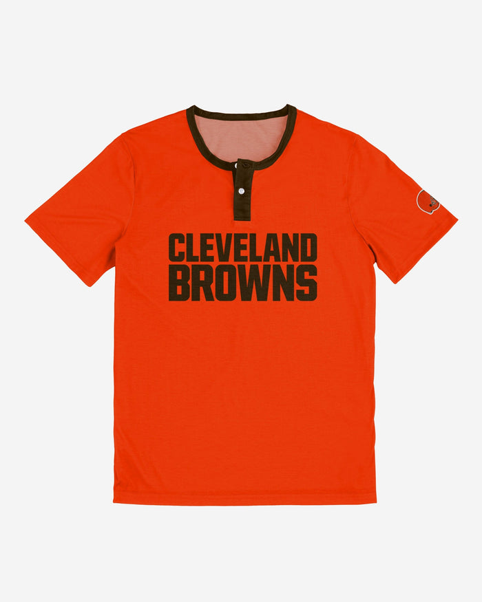 Cleveland Browns Solid Wordmark Short Sleeve Henley FOCO - FOCO.com