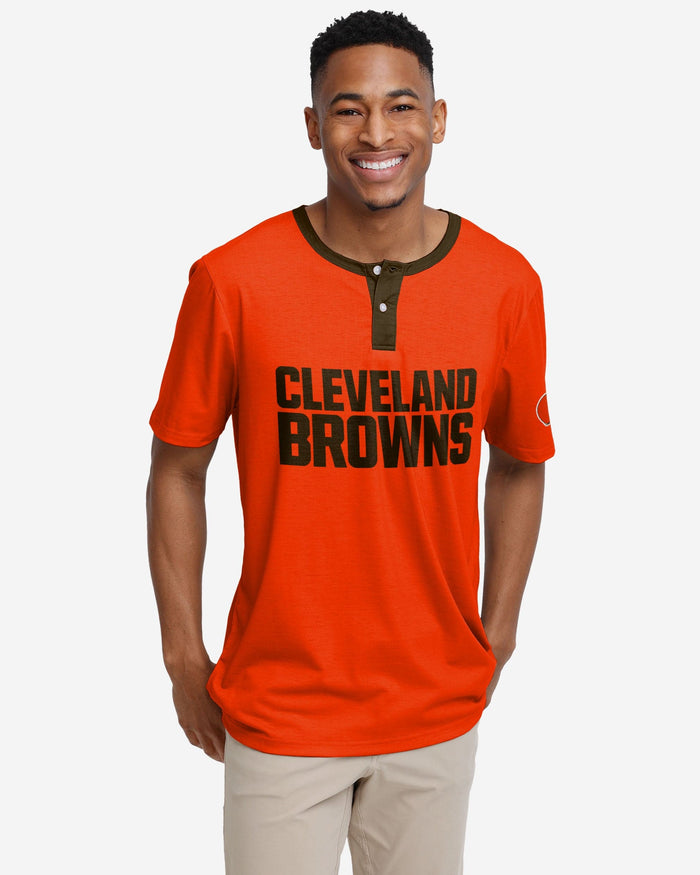 Cleveland Browns Solid Wordmark Short Sleeve Henley FOCO S - FOCO.com