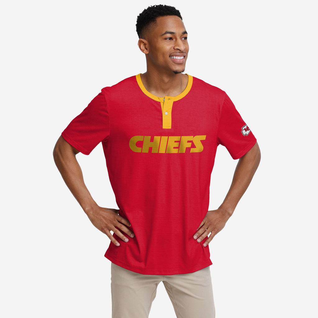 Kansas City Chiefs Solid Wordmark Short Sleeve Henley FOCO S - FOCO.com