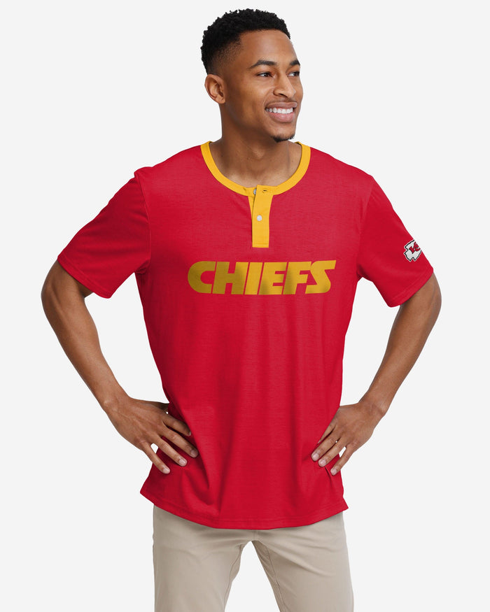 Kansas City Chiefs Solid Wordmark Short Sleeve Henley FOCO S - FOCO.com