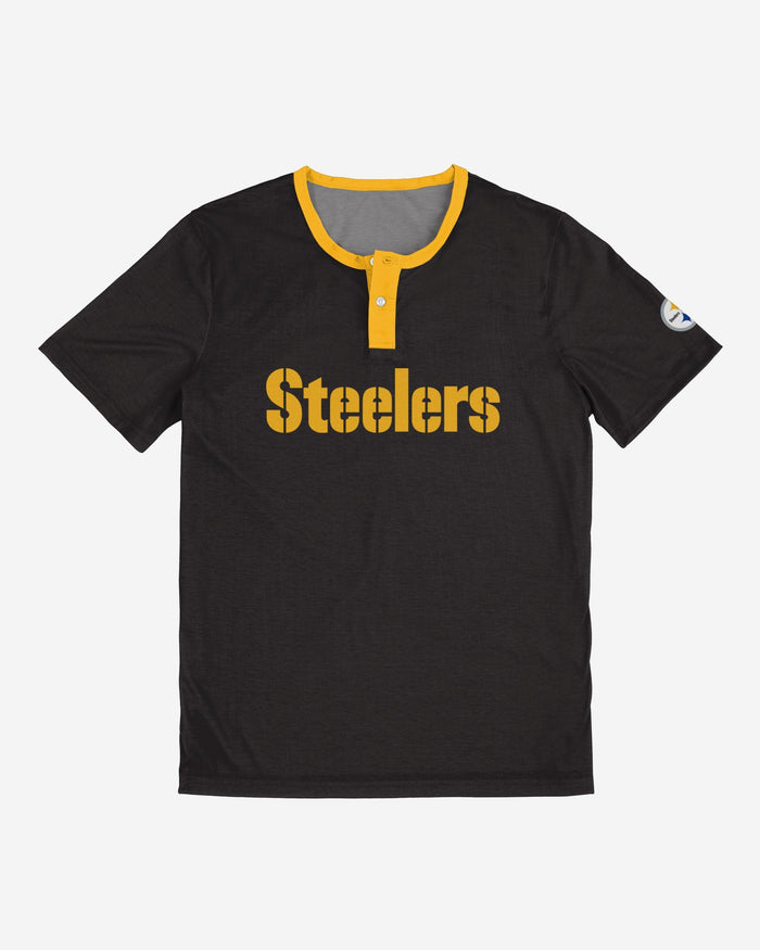 Pittsburgh Steelers Solid Wordmark Short Sleeve Henley FOCO - FOCO.com