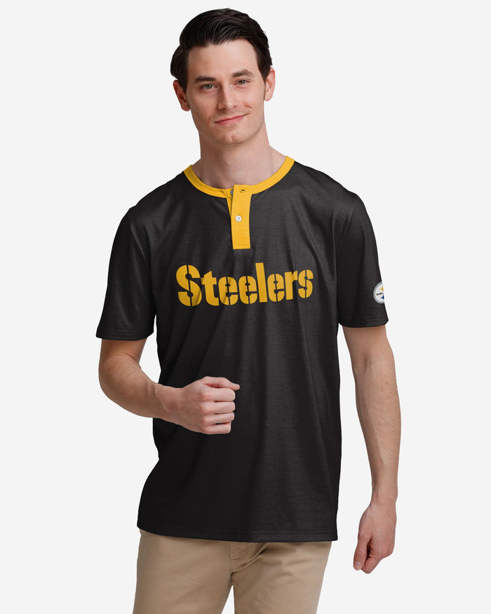 Pittsburgh Steelers Solid Wordmark Short Sleeve Henley FOCO S - FOCO.com