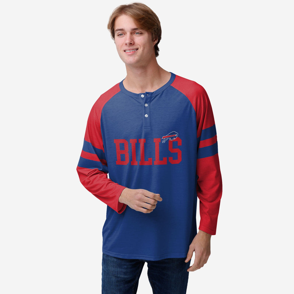 Buffalo Bills Team Stripe Wordmark Long Sleeve Henley FOCO S - FOCO.com