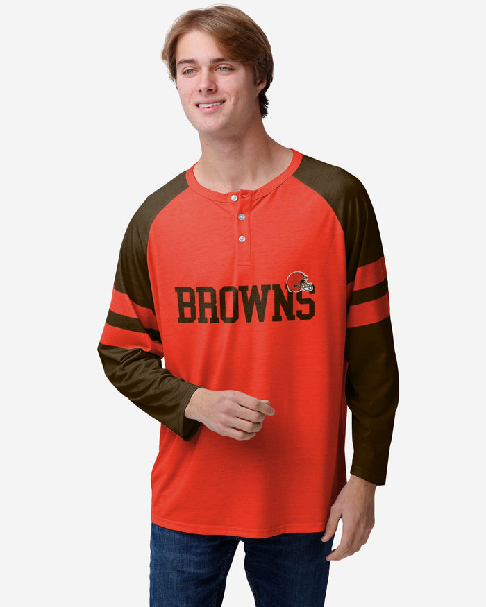 Cleveland Browns Team Stripe Wordmark Long Sleeve Henley FOCO S - FOCO.com