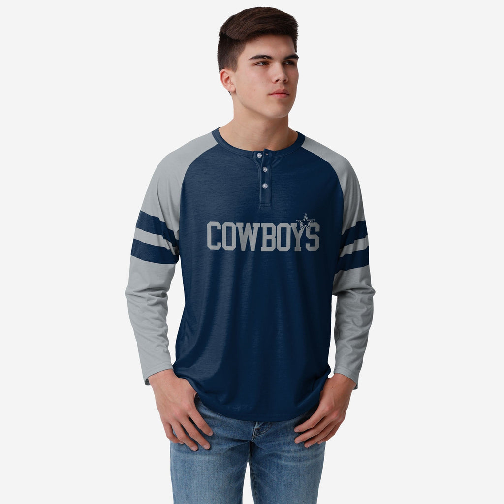 Dallas Cowboys Team Stripe Wordmark Long Sleeve Henley FOCO S - FOCO.com
