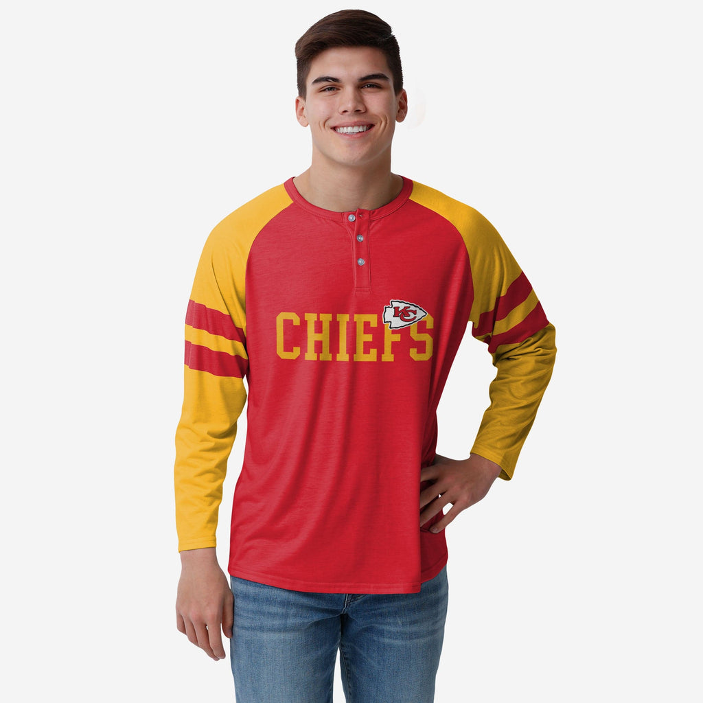 Kansas City Chiefs Team Stripe Wordmark Long Sleeve Henley FOCO S - FOCO.com