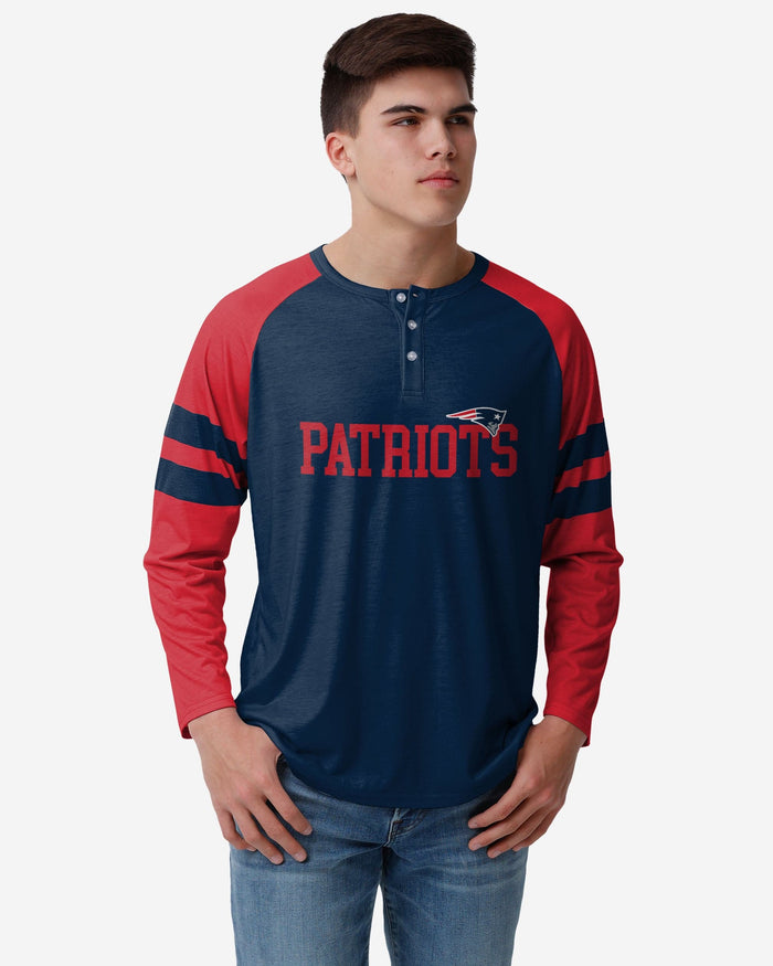 New England Patriots Team Stripe Wordmark Long Sleeve Henley FOCO S - FOCO.com