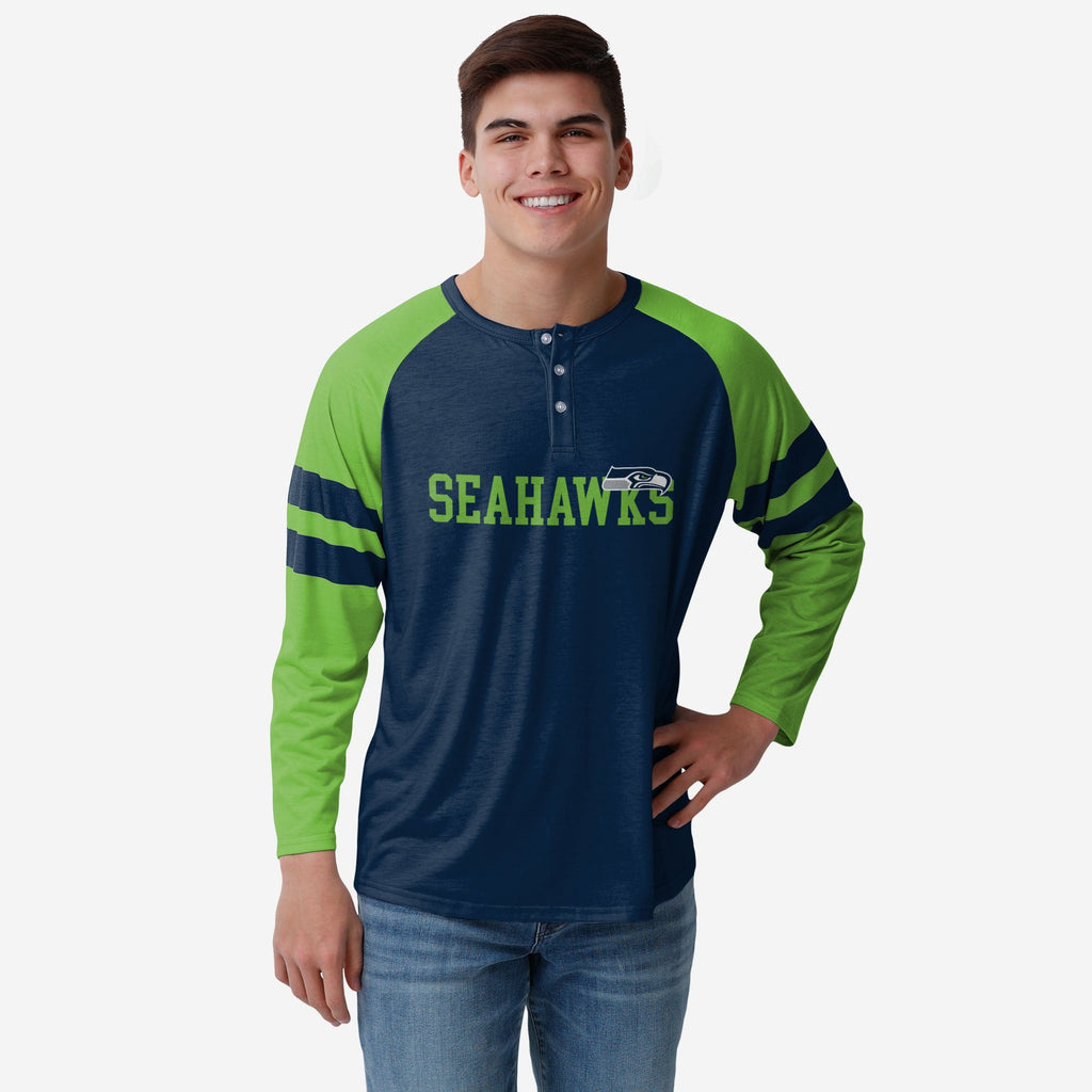 Seattle Seahawks Team Stripe Wordmark Long Sleeve Henley FOCO S - FOCO.com