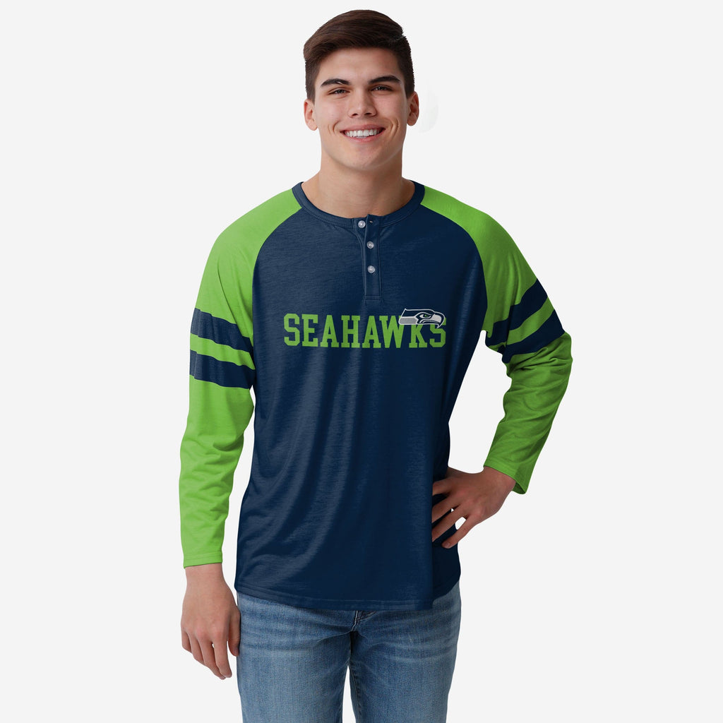 Seattle Seahawks Team Stripe Wordmark Long Sleeve Henley FOCO S - FOCO.com