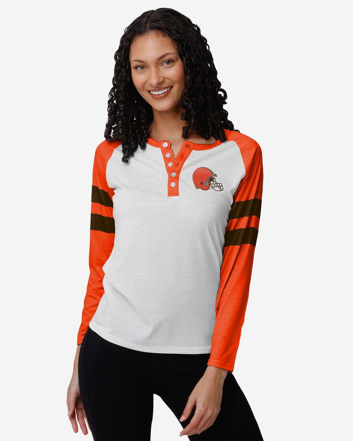 Cleveland Browns Womens Big Logo Long Sleeve Henley FOCO S - FOCO.com