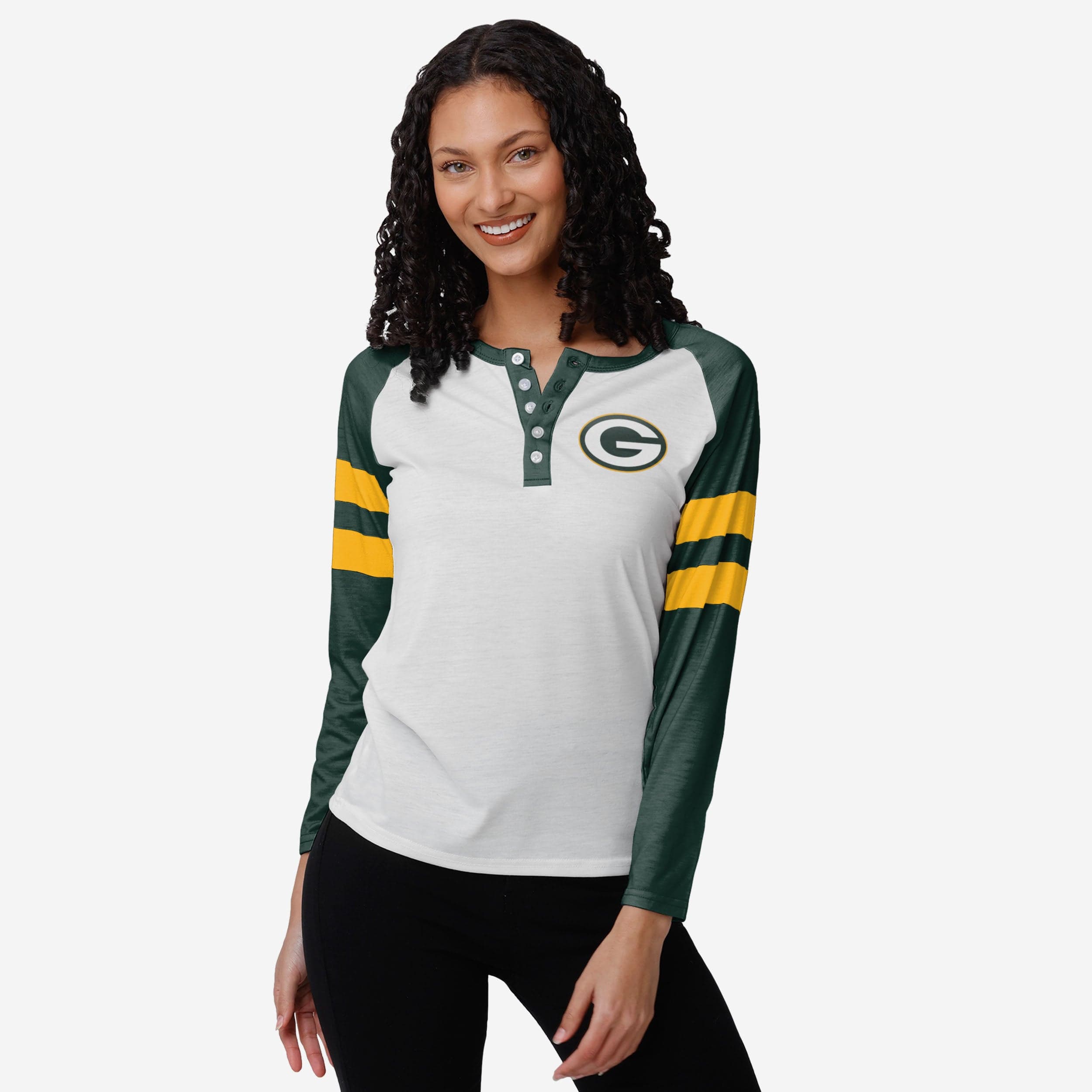 FOCO Womens NFL Team Logo Ladies Fashion Long Sleeve Henley Shirt, Big Logo, Large US