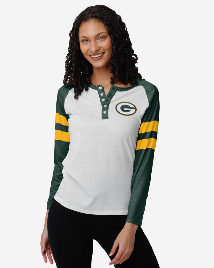 Green Bay Packers Womens Big Logo Long Sleeve Henley FOCO S - FOCO.com