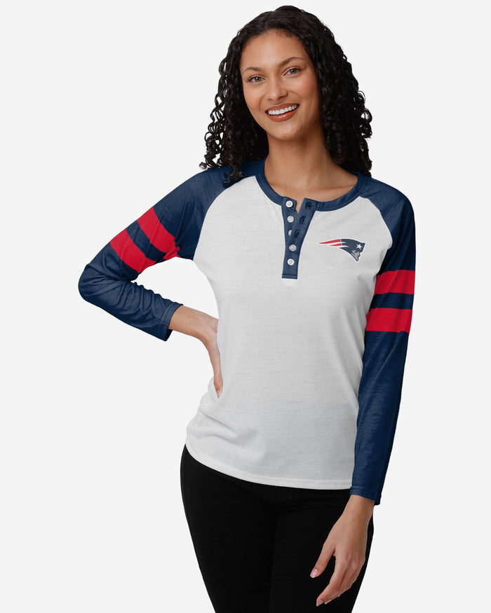 New England Patriots Womens Big Logo Long Sleeve Henley FOCO S - FOCO.com