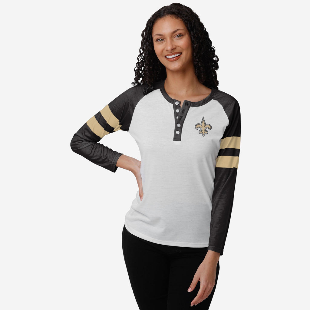 New Orleans Saints Womens Big Logo Long Sleeve Henley FOCO S - FOCO.com