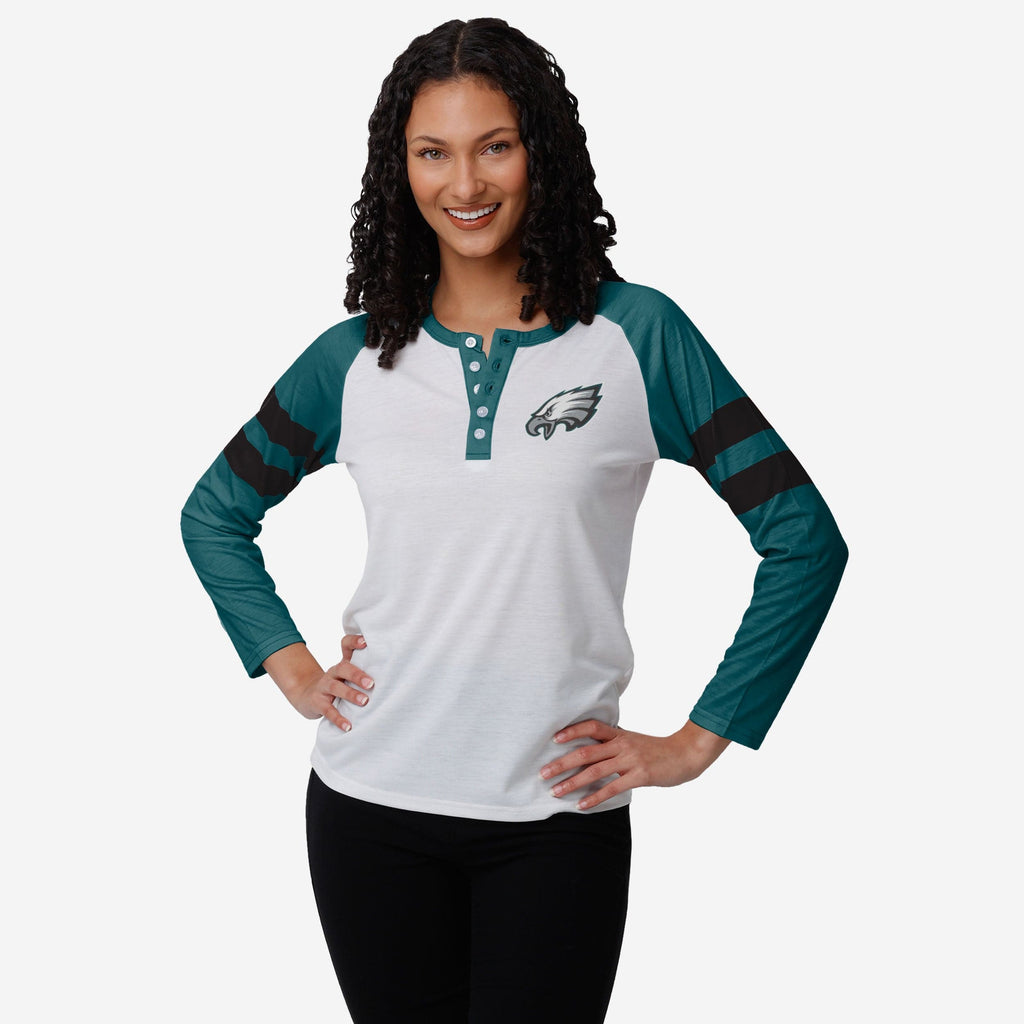 Philadelphia Eagles Womens Big Logo Long Sleeve Henley FOCO S - FOCO.com