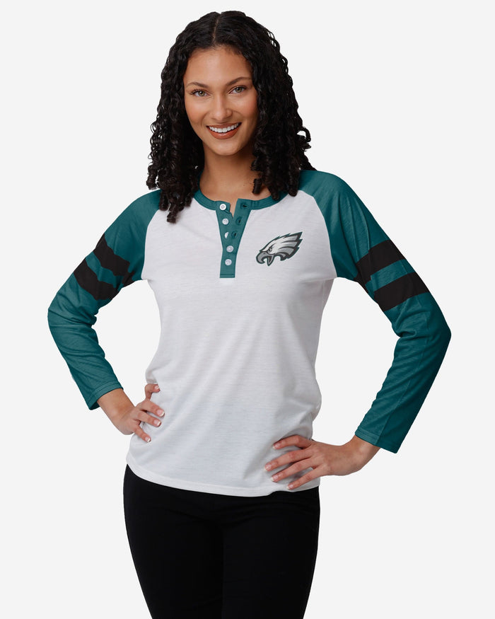 Philadelphia Eagles Womens Big Logo Long Sleeve Henley FOCO S - FOCO.com
