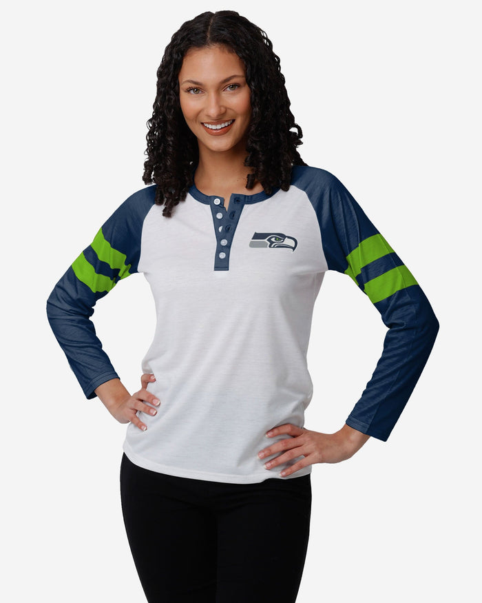 Seattle Seahawks Womens Big Logo Long Sleeve Henley FOCO S - FOCO.com