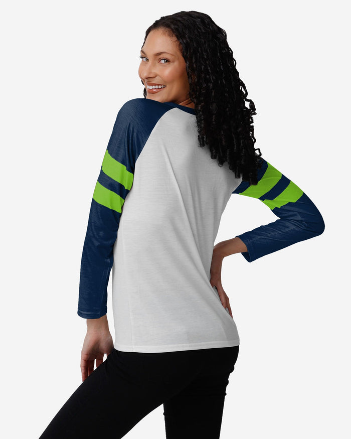 Seattle Seahawks Womens Big Logo Long Sleeve Henley FOCO - FOCO.com