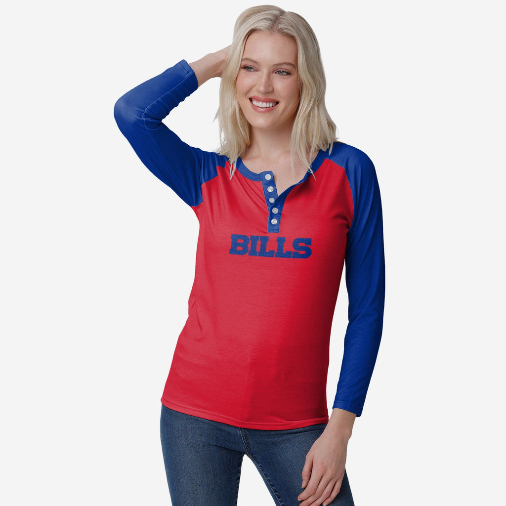 Buffalo Bills Womens Big Wordmark Long Sleeve Henley FOCO S - FOCO.com