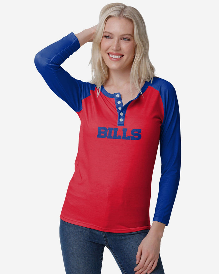 Buffalo Bills Womens Big Wordmark Long Sleeve Henley FOCO S - FOCO.com