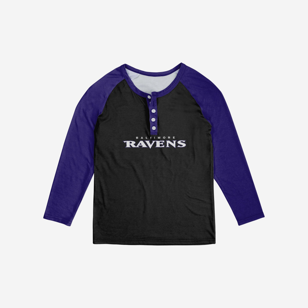 Baltimore Ravens Womens Big Wordmark Long Sleeve Henley FOCO