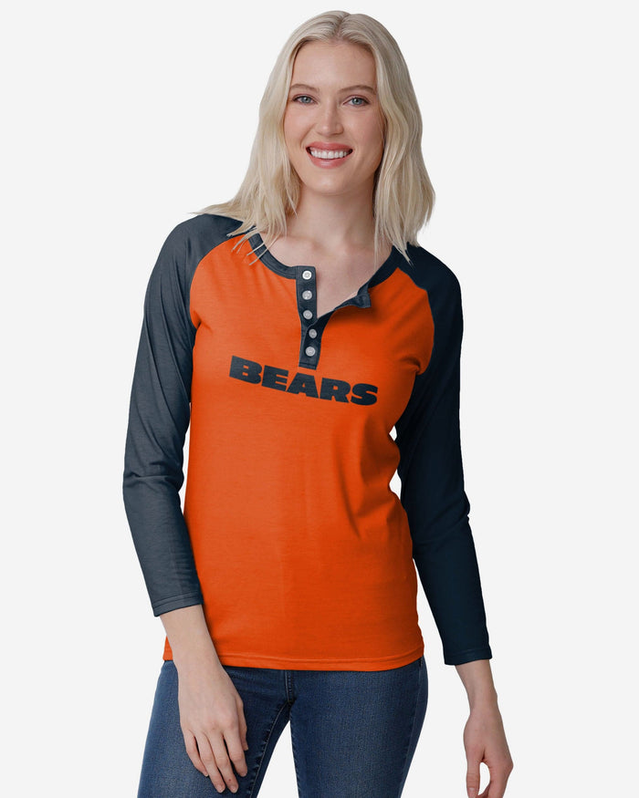 Chicago Bears Womens Big Wordmark Long Sleeve Henley FOCO S - FOCO.com