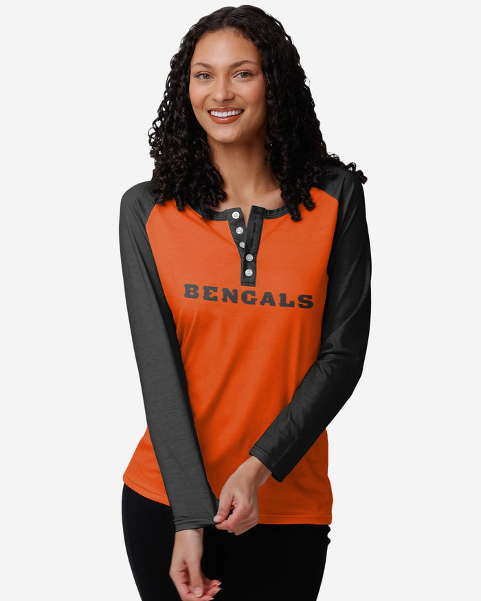 Cincinnati Bengals Womens Big Wordmark Long Sleeve Henley FOCO S - FOCO.com