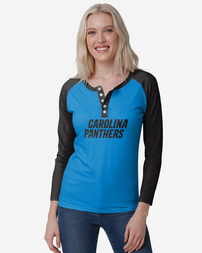 Carolina Panthers Womens Big Wordmark Long Sleeve Henley FOCO S - FOCO.com